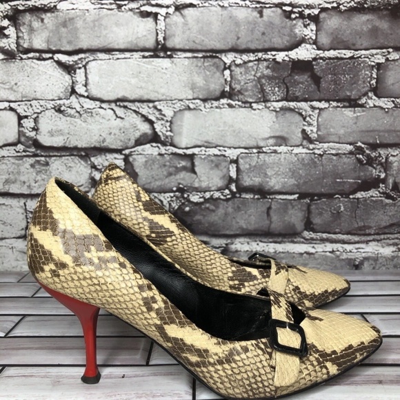 Giuseppe Zanotti Cream Leather Black SnakeSkin Pointed Pump - Picture 3 of 5